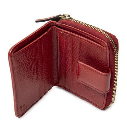 Gucci Compact Zip Bifold Wallet Red Beige GG Canvas — view 4
