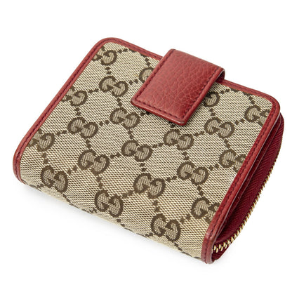 Gucci Compact Zip Bifold Wallet Red Beige GG Canvas