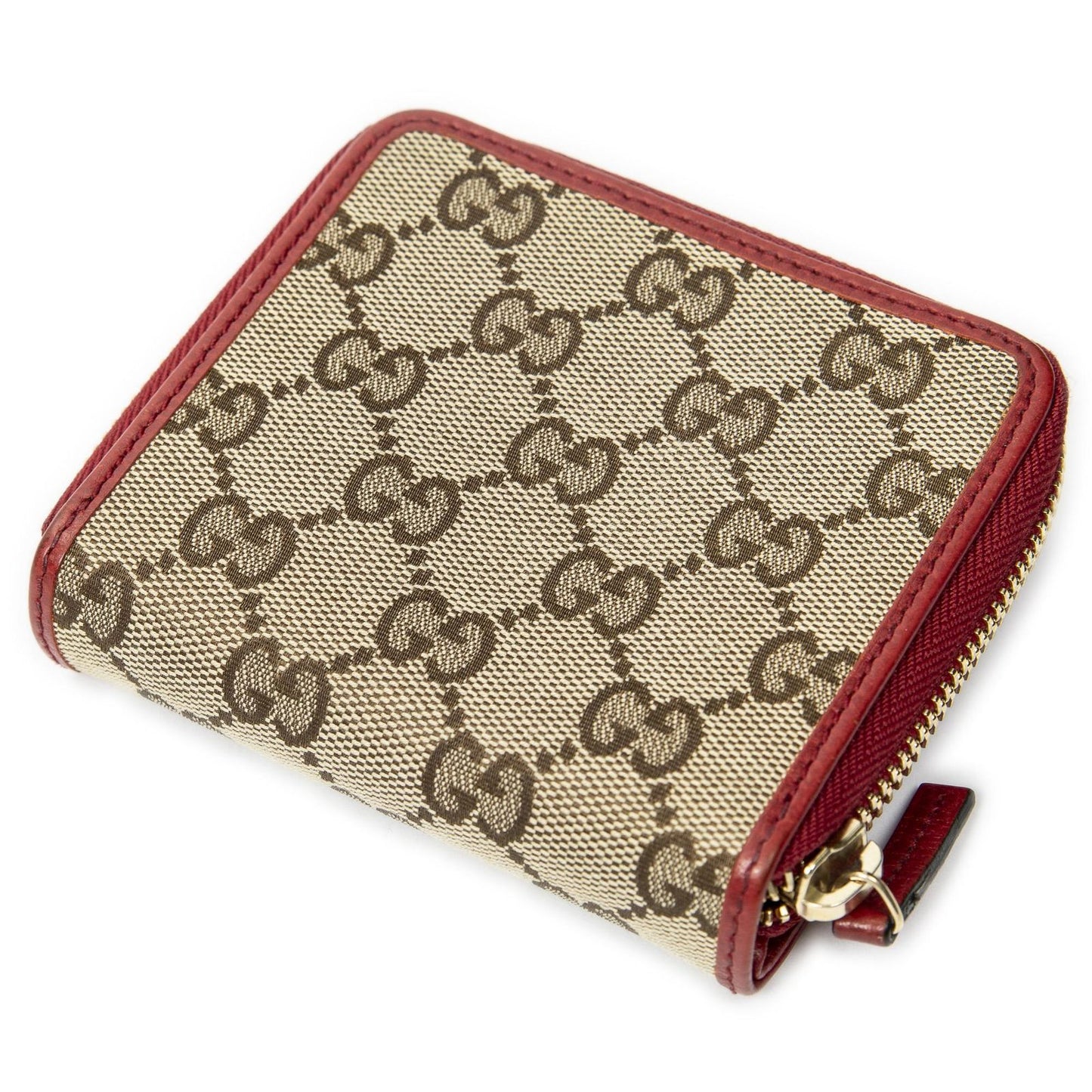 Gucci Compact Zip Bifold Wallet Red Beige GG Canvas — view 2
