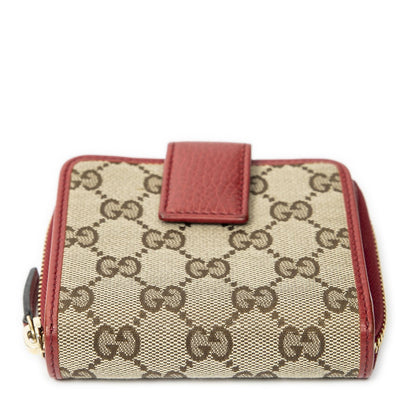 Gucci Compact Zip Bifold Wallet Red Beige GG Canvas — view 3