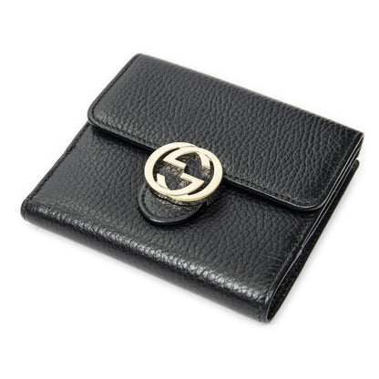 Gucci Interlocking Compact French Wallet Black Gray Calfskin Leather