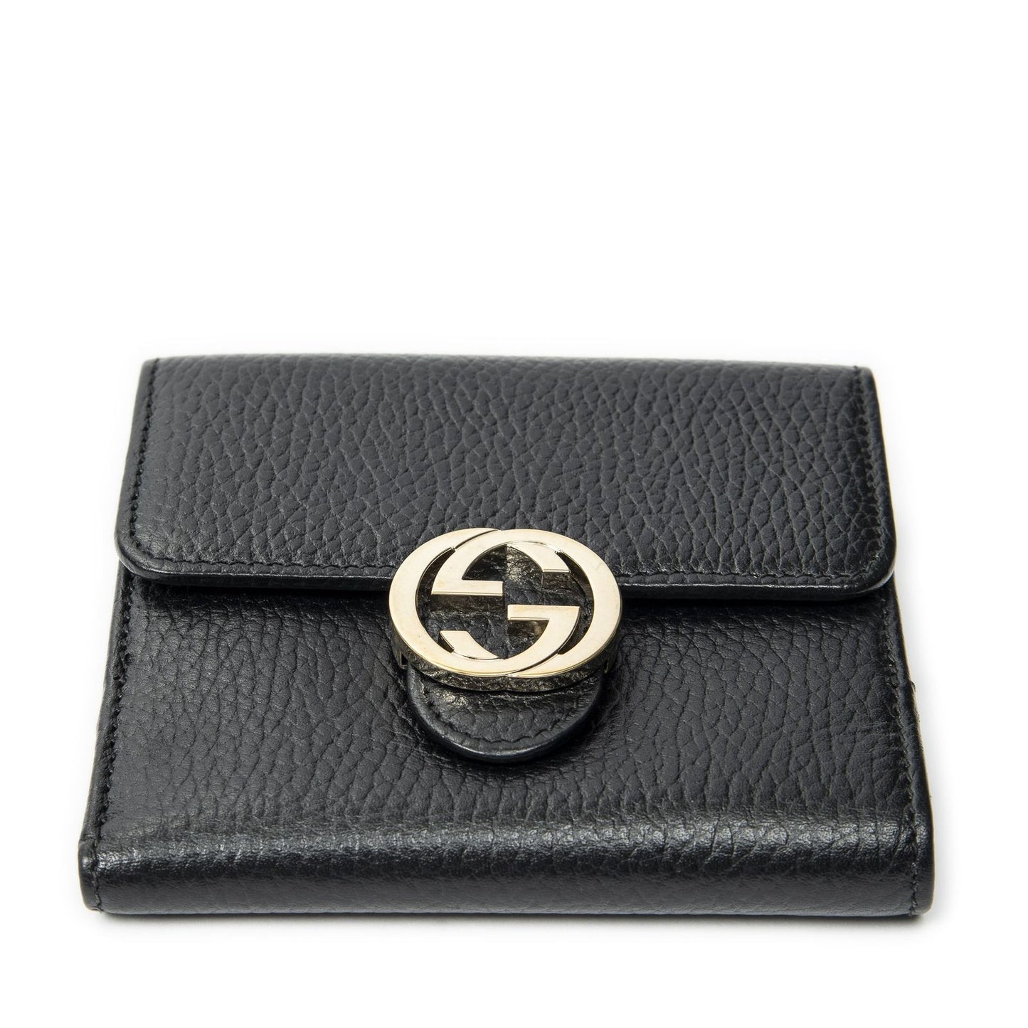 Gucci Interlocking Compact French Wallet Black Gray Calfskin Leather — view 3