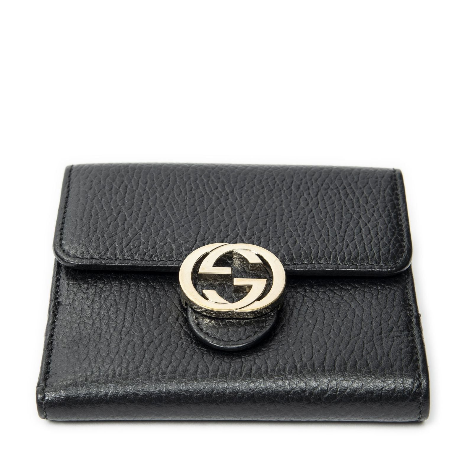 Gucci Interlocking Compact French Wallet Black Gray Calfskin Leather — view 3