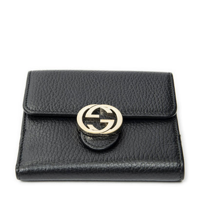 Gucci Interlocking Compact French Wallet Black Gray Calfskin Leather — view 3