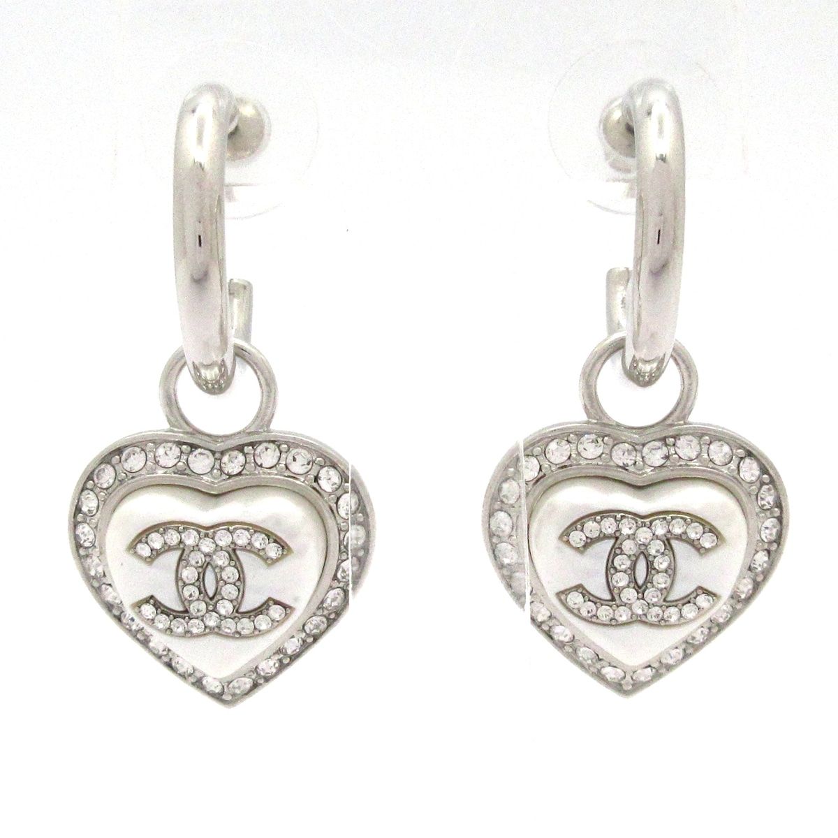 Chanel Earrings CC Logo Silver White Clear