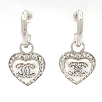 Chanel Earrings CC Logo Silver White Clear
