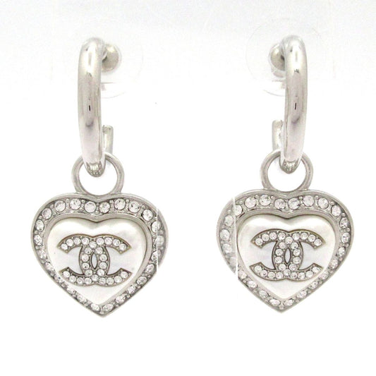 Chanel Earrings CC Logo Silver White Clear