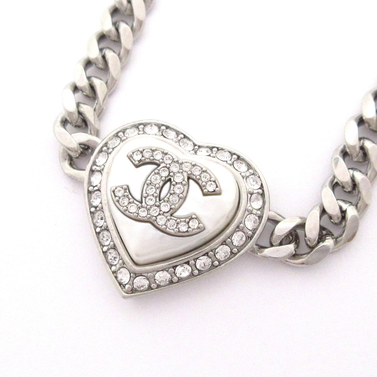 Chanel Choker CC Logo Silver White Clear Chain Necklace