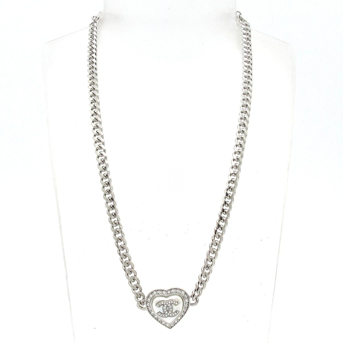Chanel Choker CC Logo Silver White Clear Chain Necklace — view 2