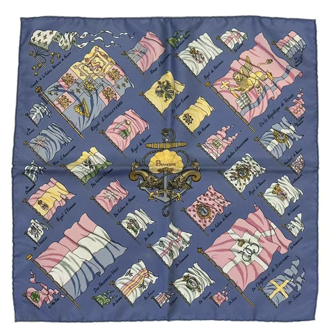 Hermes Scarf Silk Pavois Flag Blue