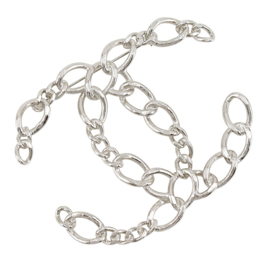 Chanel CC Logo Open Work Chain Metal Silver Brooch