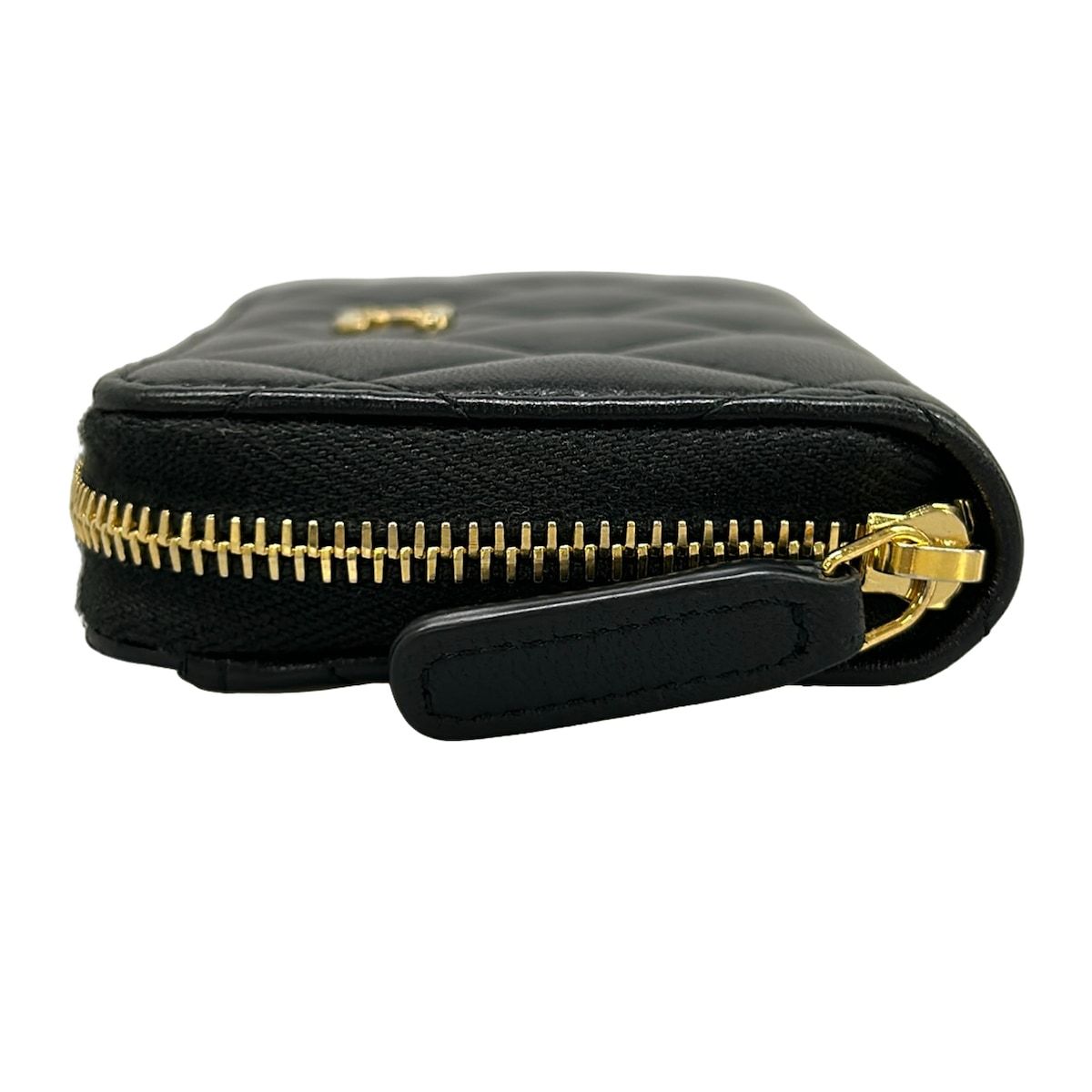 Chanel Coin Case Quilted Black Gold CC Logo Zip Around Lambskin — view 7