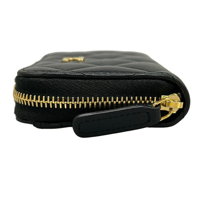 Chanel Coin Case Quilted Black Gold CC Logo Zip Around Lambskin — view 7