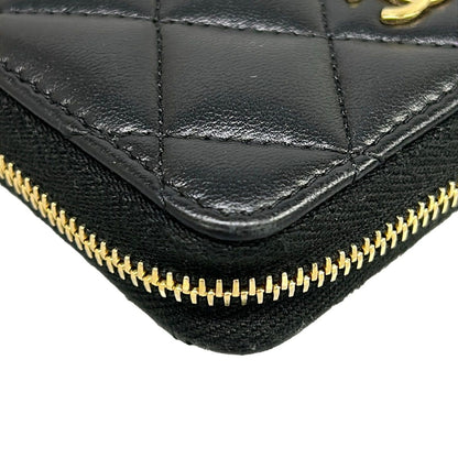 Chanel Coin Case Quilted Black Gold CC Logo Zip Around Lambskin — view 5