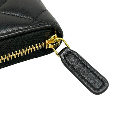 Chanel Coin Case Quilted Black Gold CC Logo Zip Around Lambskin — view 9