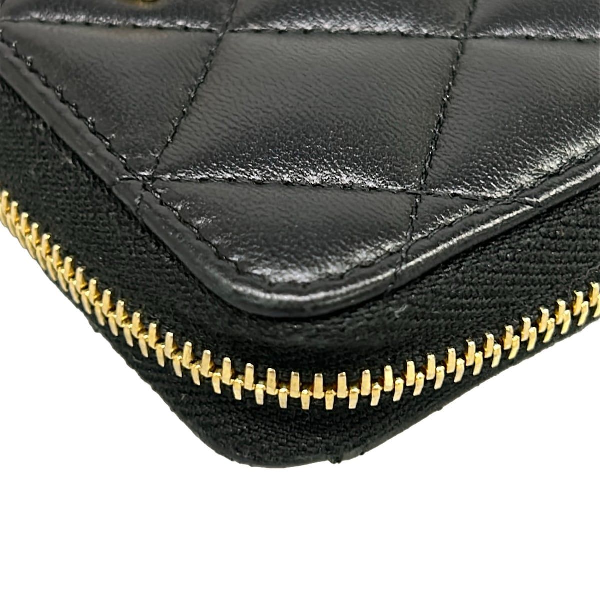 Chanel Coin Case Quilted Black Gold CC Logo Zip Around Lambskin — view 6