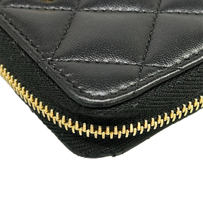 Chanel Coin Case Quilted Black Gold CC Logo Zip Around Lambskin — view 6