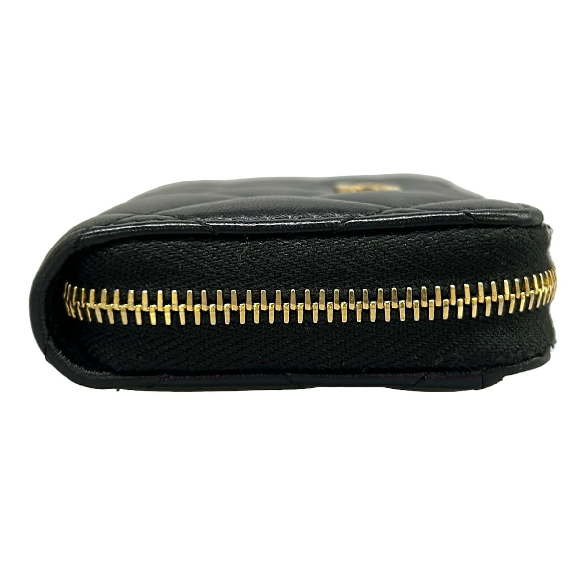 Chanel Coin Case Quilted Black Gold CC Logo Zip Around Lambskin — view 8