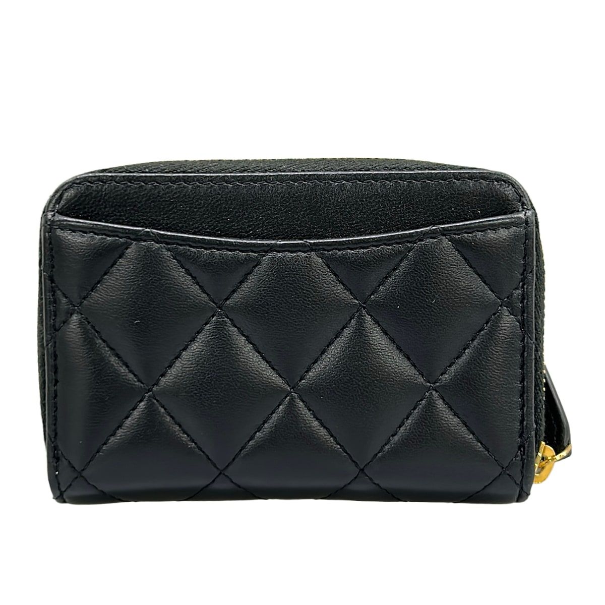 Chanel Coin Case Quilted Black Gold CC Logo Zip Around Lambskin — view 2
