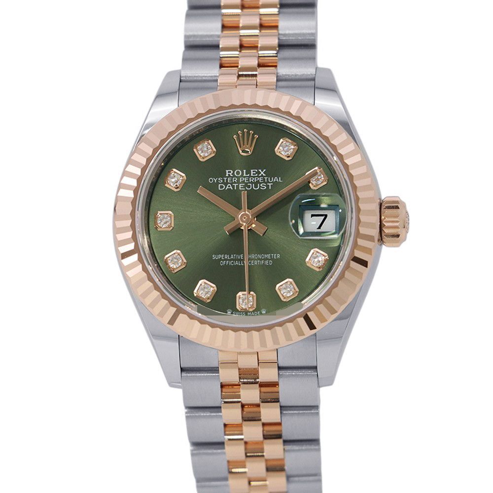 Rolex Datejust SS 18k Pink Gold Watch Olive Green Dial