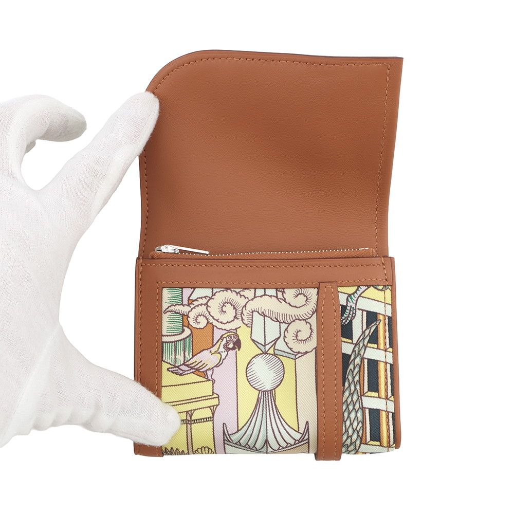 Hermes Bifold Wallet Avec Soie Compact Animapolis Gold Multi Color Silver Swift — view 4