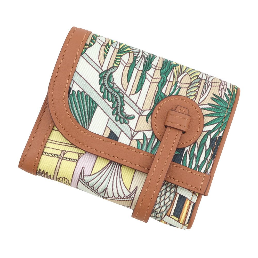 Hermes Bifold Wallet Avec Soie Compact Animapolis Gold Multi Color Silver Swift