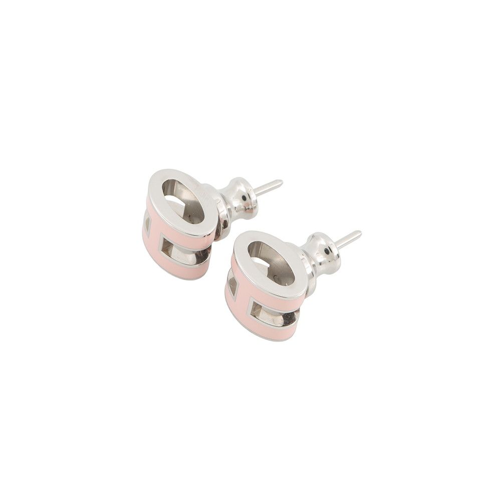 Hermes Earrings Mini Pop Pink Silver Motif — view 2