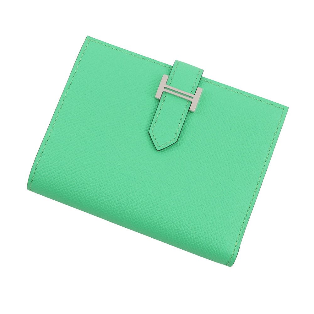Hermes Bifold Wallet Bearn Compact Verso Vert Comic Fizz Silver Epsom