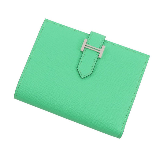 Hermes Bifold Wallet Bearn Compact Verso Vert Comic Fizz Silver Epsom