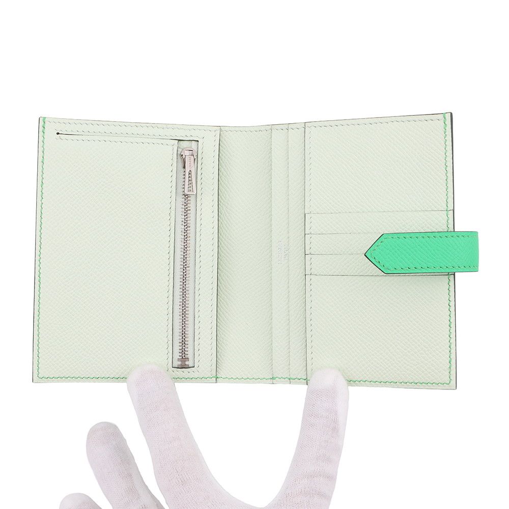 Hermes Bifold Wallet Bearn Compact Verso Vert Comic Fizz Silver Epsom — view 4