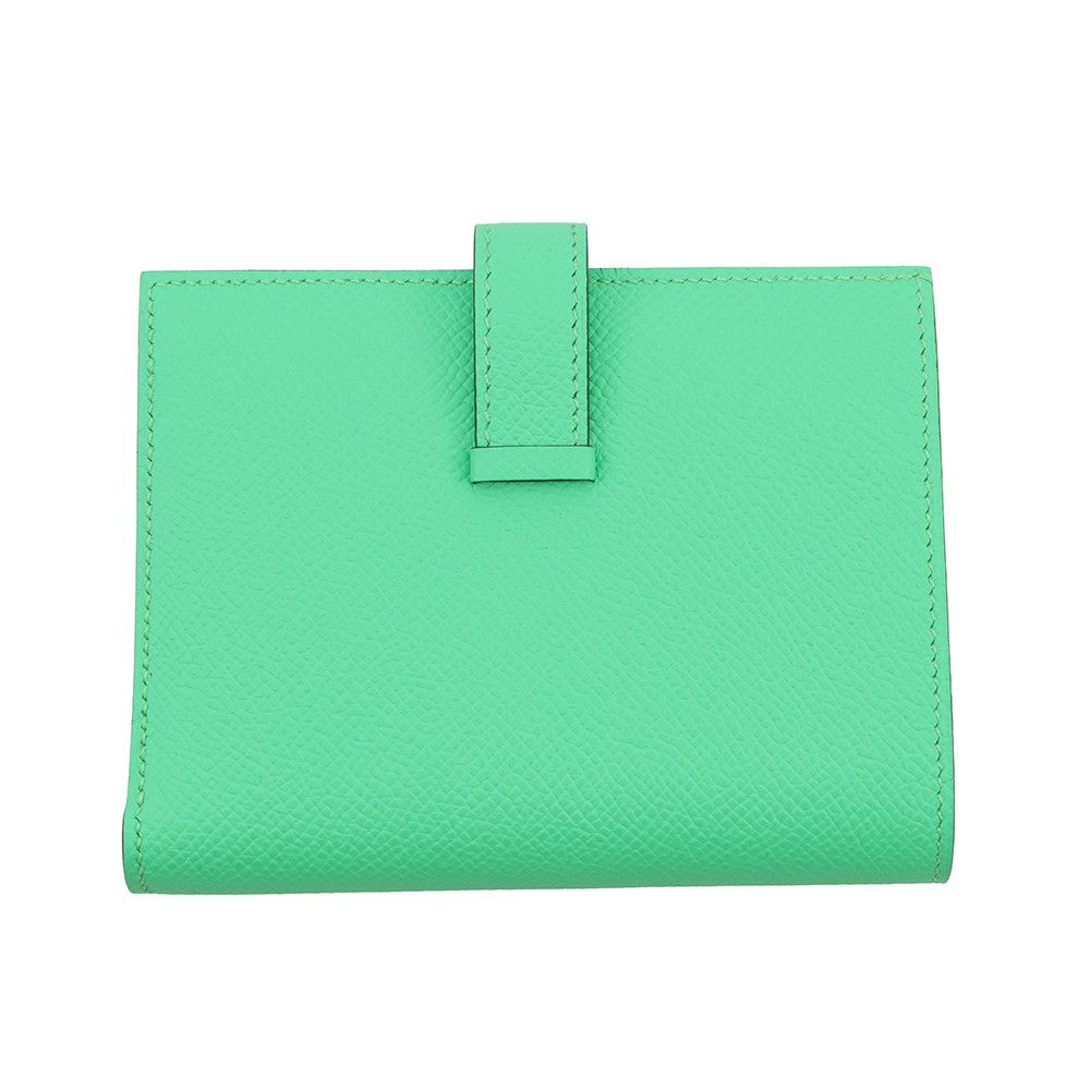 Hermes Bifold Wallet Bearn Compact Verso Vert Comic Fizz Silver Epsom — view 3