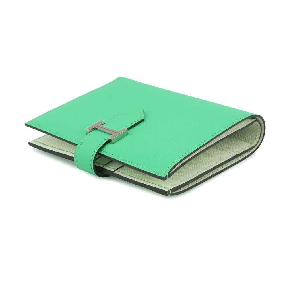 Hermes Bifold Wallet Bearn Compact Verso Vert Comic Fizz Silver Epsom — view 2