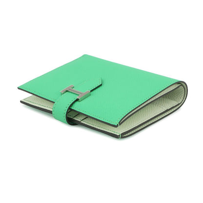 Hermes Bifold Wallet Bearn Compact Verso Vert Comic Fizz Silver Epsom — view 2