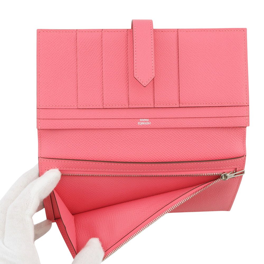 Hermes Wallet Bearn Souffle Rose Azalea Silver Epsom — view 6