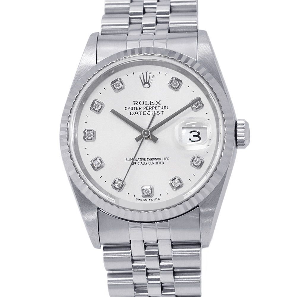 Rolex Datejust 36 No SS White Gold Watch Silver Dial Diamond