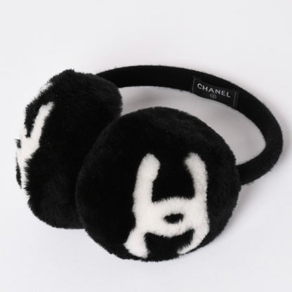 Chanel Coco Neige Ear Muffs CC Logo Shearling Black White — view 2
