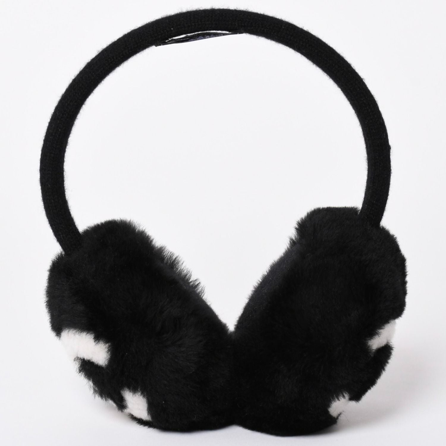 Chanel Coco Neige Ear Muffs CC Logo Shearling Black White — view 4