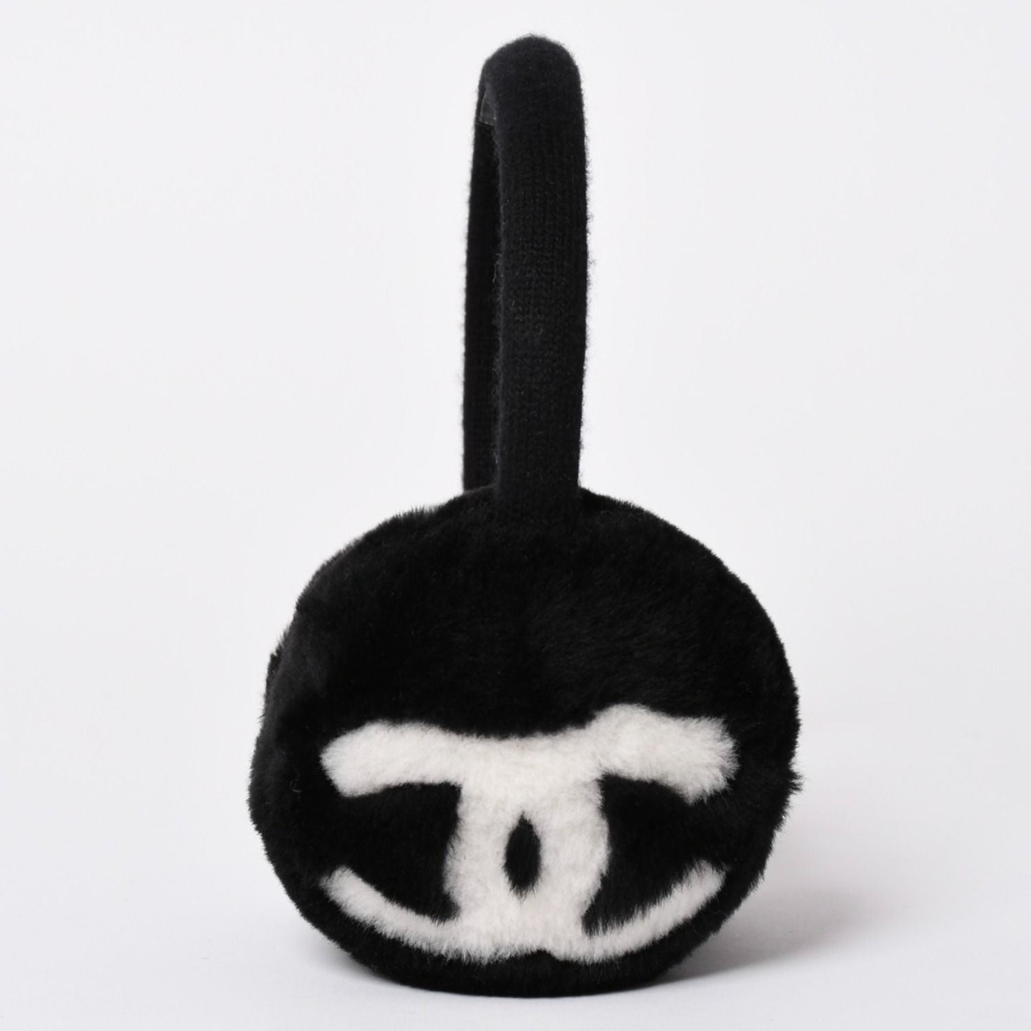 Chanel Coco Neige Ear Muffs CC Logo Shearling Black White — view 3