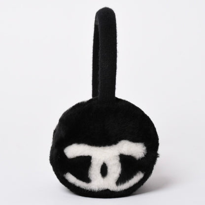 Chanel Coco Neige Ear Muffs CC Logo Shearling Black White — view 3