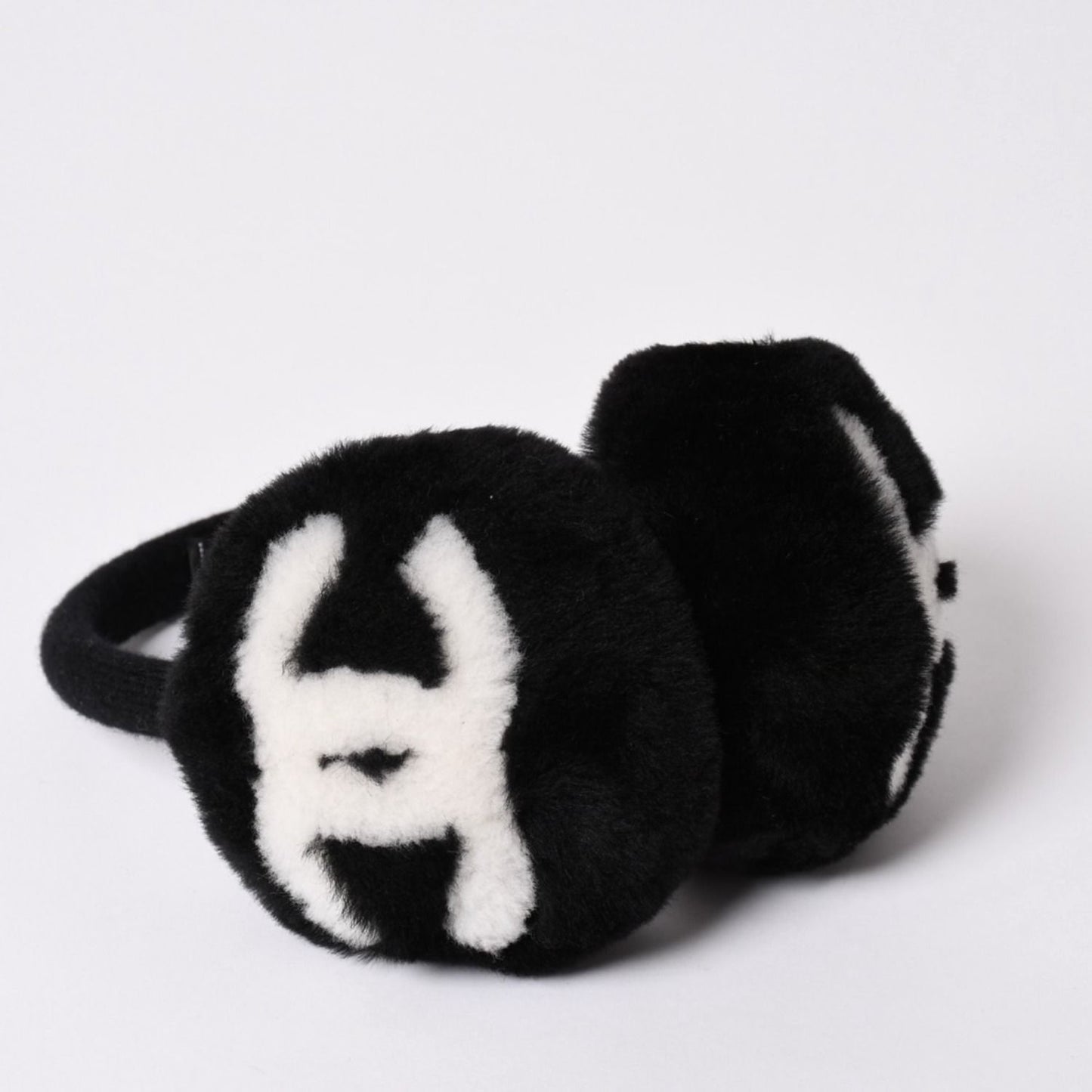 Chanel Coco Neige Ear Muffs CC Logo Shearling Black White — view 5