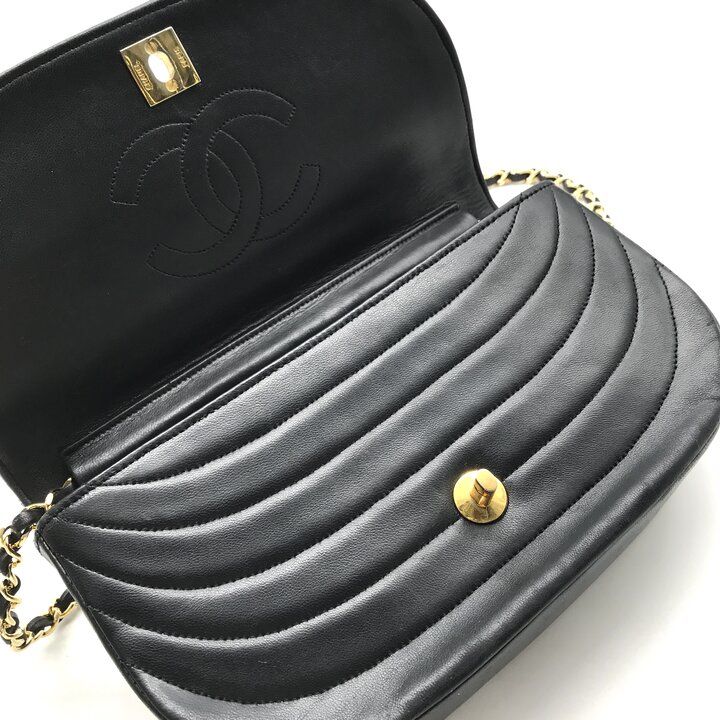 Chanel CC Logo Lambskin Half Moon Turnlock Chain Shoulder Bag Black — view 8