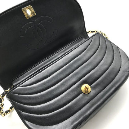 Chanel CC Logo Lambskin Half Moon Turnlock Chain Shoulder Bag Black — view 8