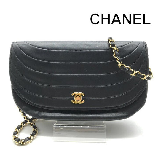 Chanel CC Logo Lambskin Half Moon Turnlock Chain Shoulder Bag Black