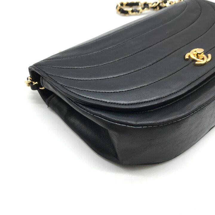 Chanel CC Logo Lambskin Half Moon Turnlock Chain Shoulder Bag Black — view 5