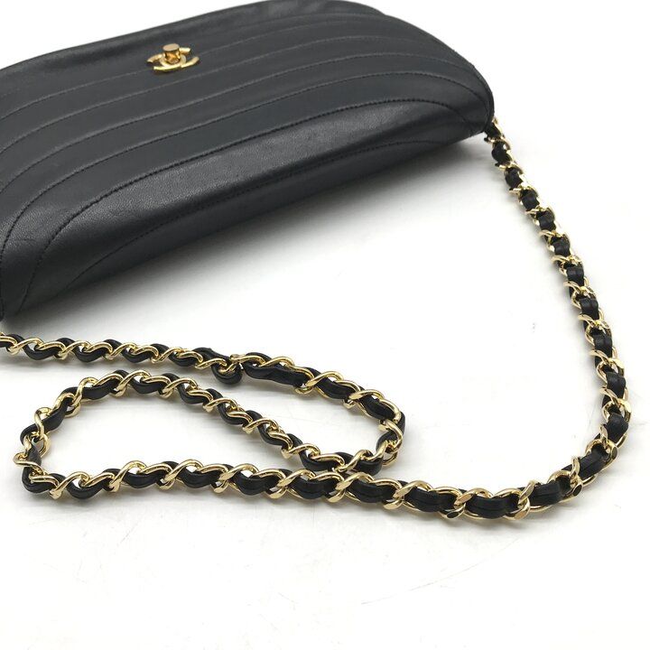 Chanel CC Logo Lambskin Half Moon Turnlock Chain Shoulder Bag Black — view 7
