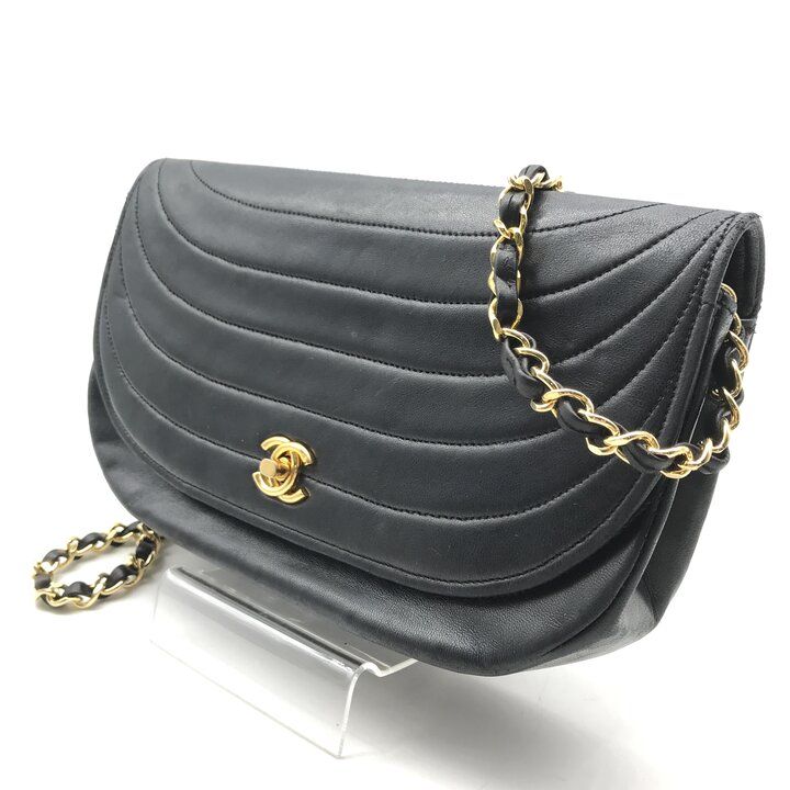 Chanel CC Logo Lambskin Half Moon Turnlock Chain Shoulder Bag Black — view 2