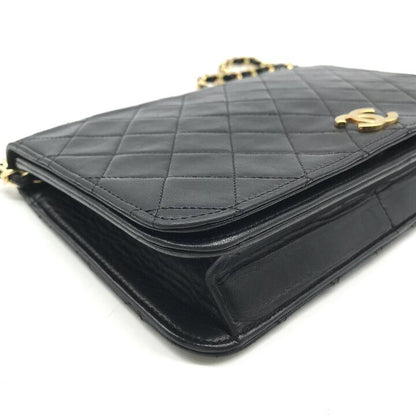 Chanel CC Logo Quilted Push Lock Leather Chain Shoulder Bag Black — view 4