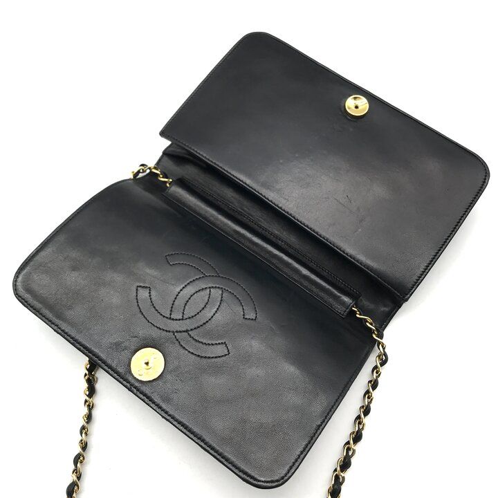 Chanel CC Logo Quilted Push Lock Leather Chain Shoulder Bag Black — view 7