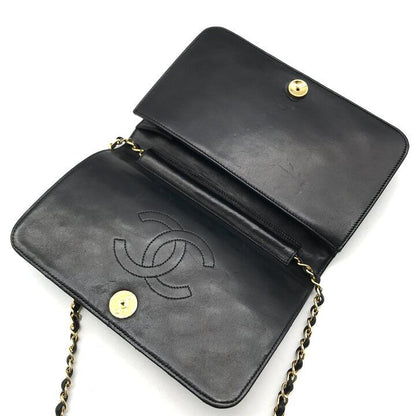 Chanel CC Logo Quilted Push Lock Leather Chain Shoulder Bag Black — view 7