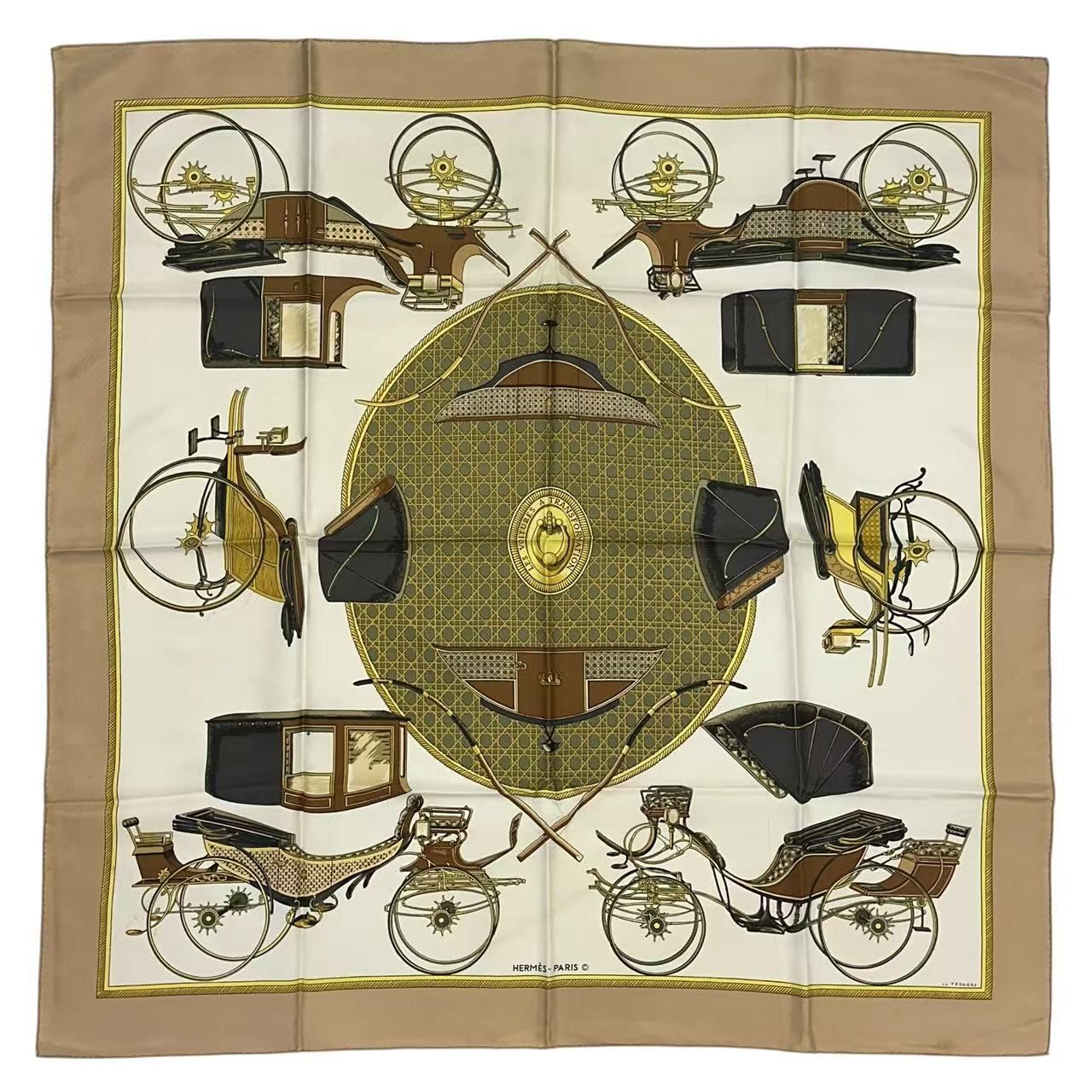 Hermes Carre 90 Silk Scarf les Voitures a Transformation Folding Top Carriage